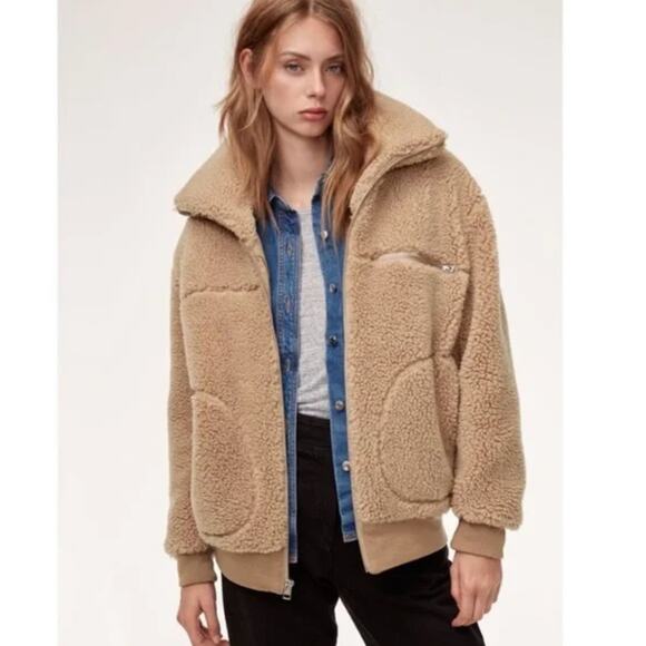 Aritzia Wilfred FreeThe Teddy Jacket‎ Zip Up Sherpa in Tan Size XXS - Picture 1 of 11